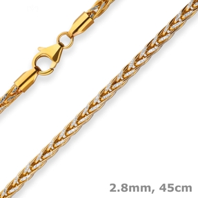 2,8mm Zopfkette Goldkette Collier Halskette aus 375 Gold gelb/weiß 45cm 2,8mm Zopfkette Goldkette Collier Halskette aus 375 Gold gelb/weiß 45cm