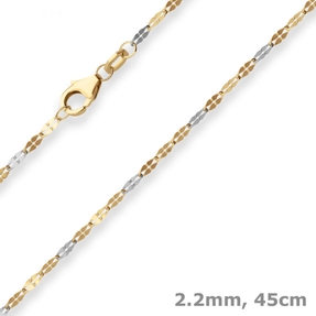 2,2mm Tigeraugenkette Goldkette Collier Halskette aus 375 Gold gelb/weiß 45cm