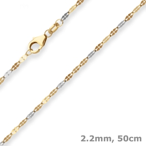 2,2mm Tigeraugenkette Goldkette Collier Halskette aus 375 Gold gelb/weiß 50cm