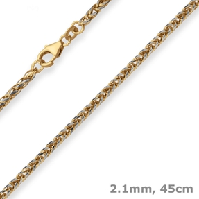 2,1mm Zopfkette Goldkette Collier Halskette aus 333 Gold gelb/weiß 45cm