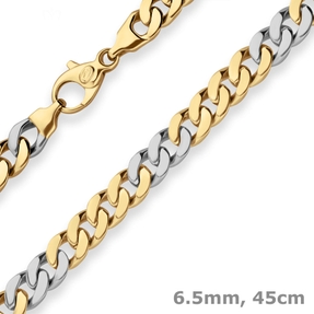 6,5mm Panzerkette oval Kette Collier aus 585 Gold gelb/weiß matt-glänzend 45cm 6,5mm Panzerkette oval Kette Collier aus 585 Gold gelb/weiß matt-glänzend 45cm