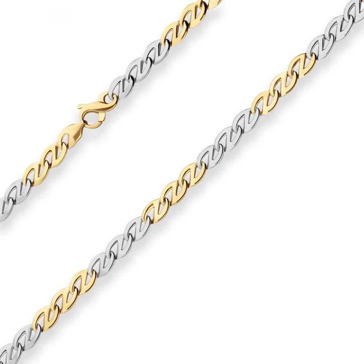 6.2mm Fantasiekette aus 585 Gold gelb weiß 45cm