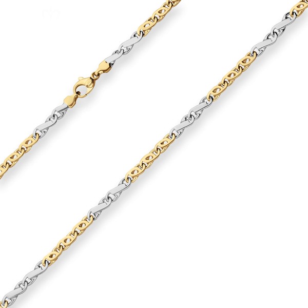 3.7mm Fantasiekette aus 375 Gold gelb weiß 45cm