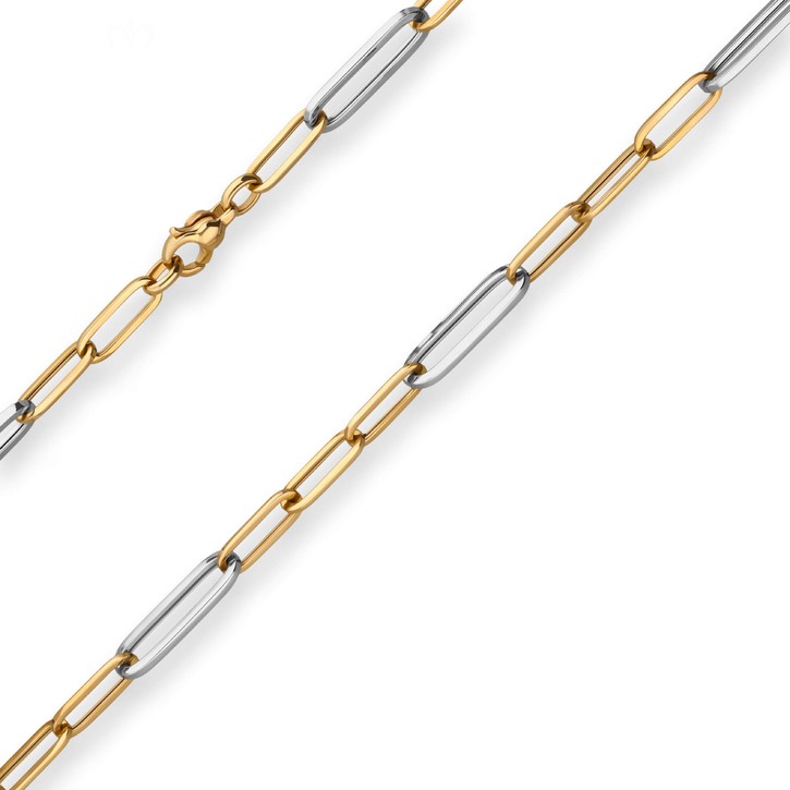 7mm Fantasiekette Paper-Clip aus 585 Gold gelb weiß 45cm