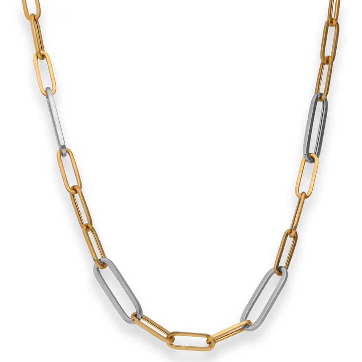7mm Fantasiekette Paper-Clip aus 585 Gold gelb weiß 45cm