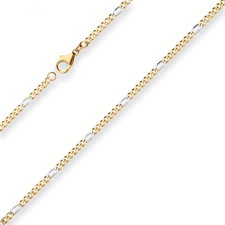 2.8mm Figarokette diamantiert aus 750 Gold gelb weiß 45cm