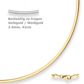 2,4mm Tondakette oval Collier Wendeomega flach aus 585 Gold gelb/weiß 42cm 2,4mm Tondakette oval Collier Wendeomega flach aus 585 Gold gelb/weiß 42cm