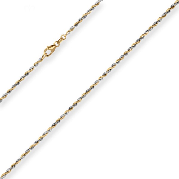 2.1mm Kordelkette hohl aus 585 Gold gelb weiß 45cm