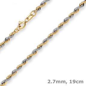 2,7mm Armband Kordelkette Goldarmband Armschmuck aus 585 Gold gelb/weiß 19cm