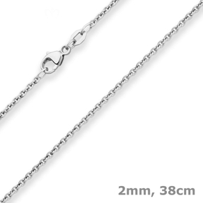 2mm Rund-Ankerkette Collier aus 925 Silber rhodiniert 38cm mit Zwischenöse