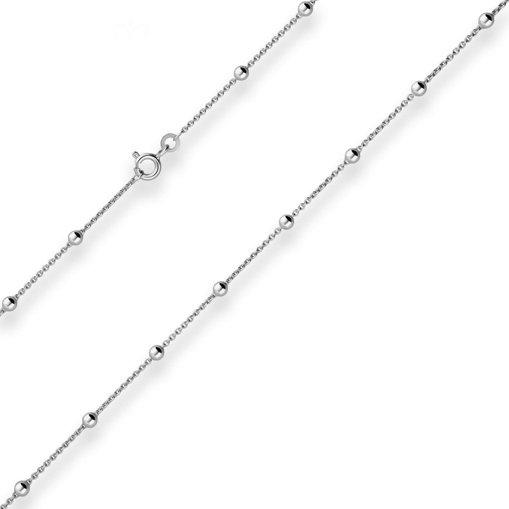 1.3mm Rund-Ankerkette Kugel aus 925 Silber rhodiniert 55cm