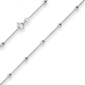 1,3mm Rund-Ankerkette Collier Kugel Halskette aus 925 Silber rhodiniert 55cm