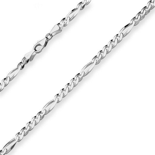 5.7mm Figarokette diamantiert aus 925 Silber rhodiniert 50cm