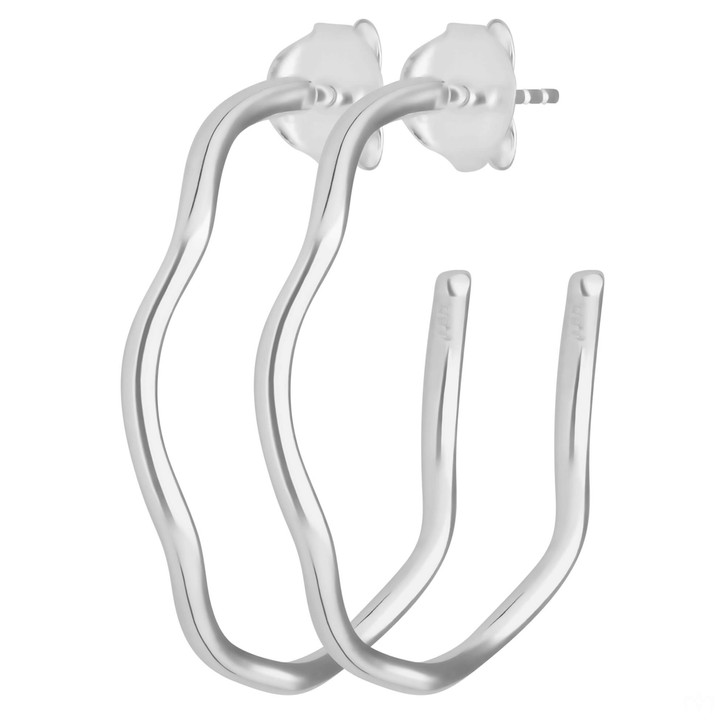 Paar Creolen Halbcreolen gewellt aus 925 Silber 28.5x1.7mm