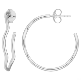 Paar Ohrringe Creolen Halbcreolen gewellt Ohrschmuck aus 925 Silber 28,5x1,7mm