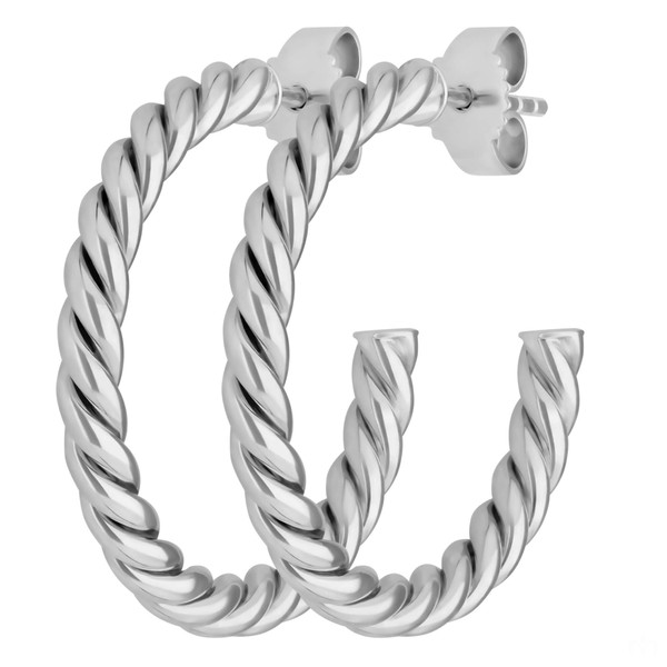 Creolen Halbcreolen Kordel aus 925 Silber rhodiniert 26x3mm