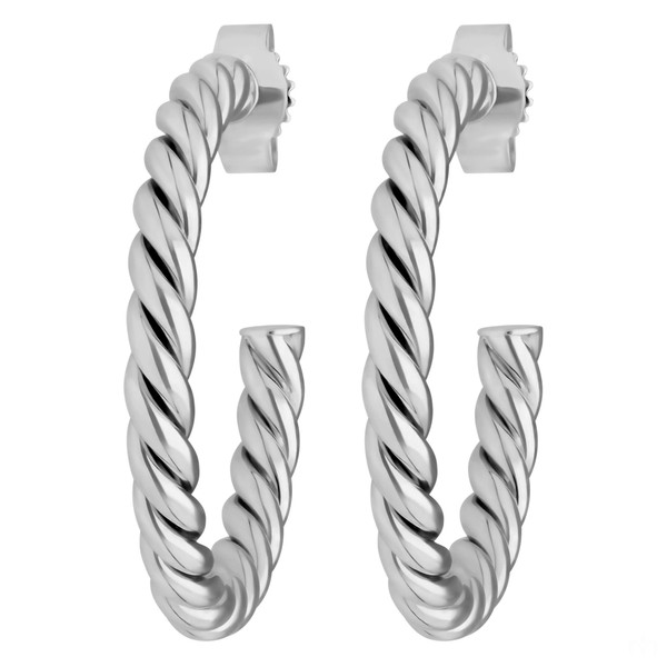 Creolen Halbcreolen Kordel aus 925 Silber rhodiniert 26x3mm