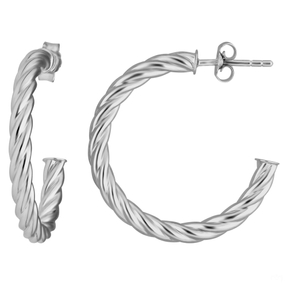 Paar Ohrringe Creolen Halbcreolen Kordel aus 925 Silber rhodiniert 26x3mm Paar Ohrringe Creolen Halbcreolen Kordel aus 925 Silber rhodiniert 26x3mm