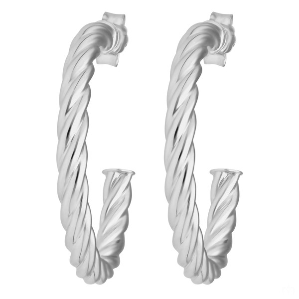 Paar Ohrringe Creolen Halbcreolen Kordel aus 925 Silber 26x3mm