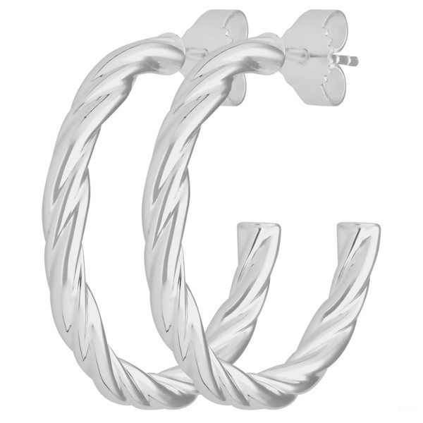 Paar Creolen Halbcreolen Kordel aus 925 Silber 26x3.2mm