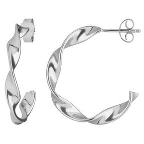 Paar Ohrringe Creolen Halbcreolen gedreht aus 925 Silber rhodiniert 26x4mm