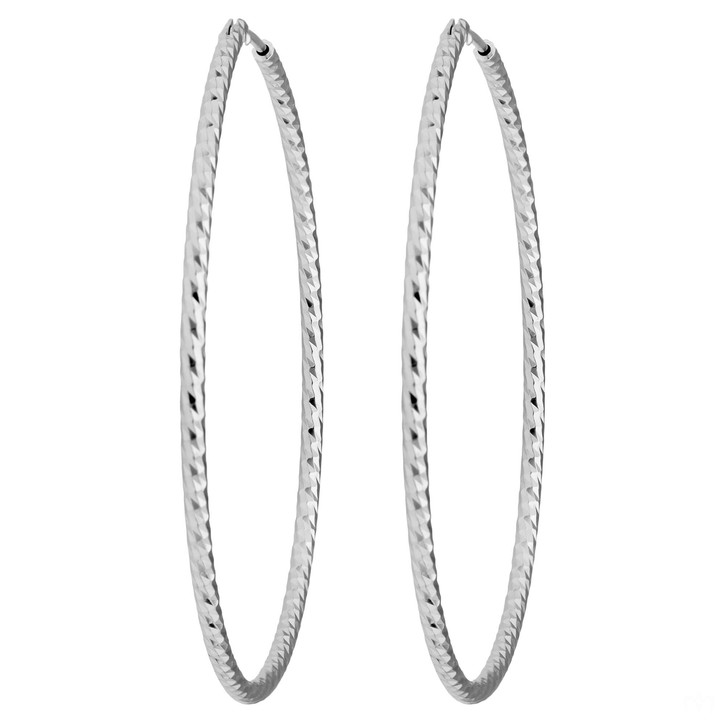 Creolen rund diamantiert aus 925 Silber rhodiniert 50x1.8mm