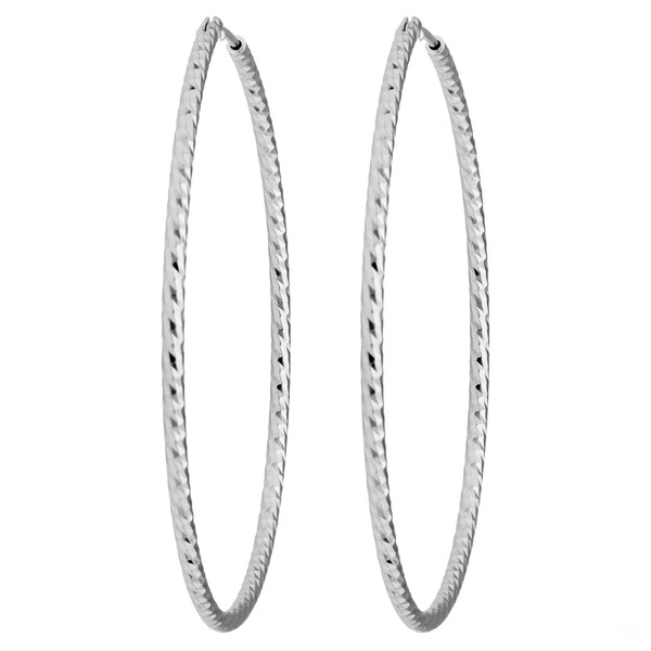 Creolen rund diamantiert aus 925 Silber rhodiniert 50x1.8mm