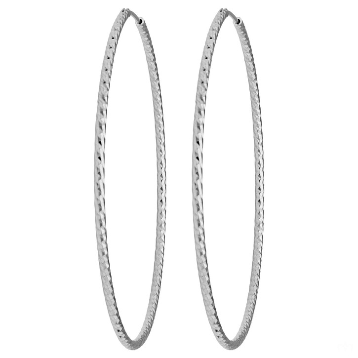 Creolen rund diamantiert groß 925 Silber rhodiniert 60x1.8mm