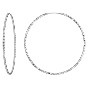 Paar Ohrringe Creolen rund diamantiert groß aus 925 Silber rhodiniert 60x1,8mm Paar Ohrringe Creolen rund diamantiert groß aus 925 Silber rhodiniert 60x1,8mm
