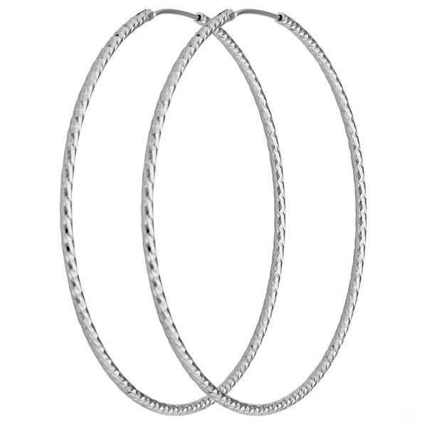 Creolen rund diamantiert groß 925 Silber rhodiniert 60x1.8mm