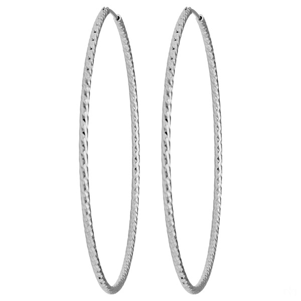 Creolen rund diamantiert groß 925 Silber rhodiniert 60x1.8mm