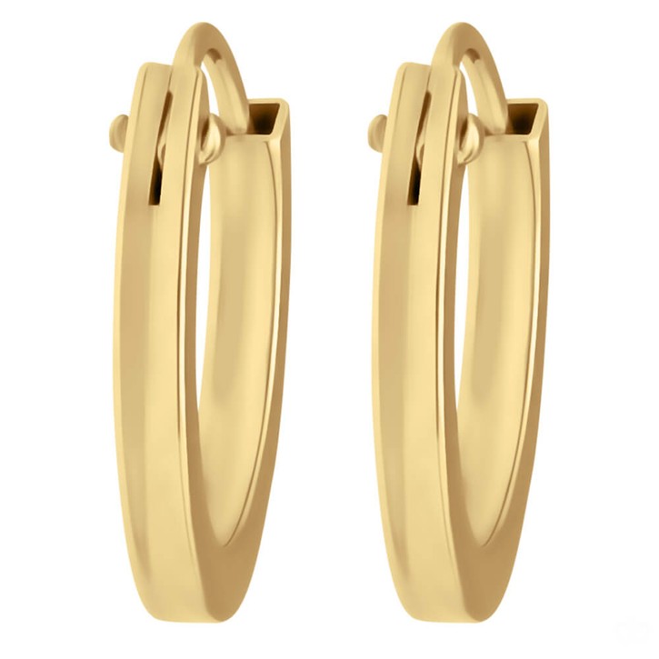 Paar Creolen klein flach vierkant aus 585 Gelbgold 12x1.5mm