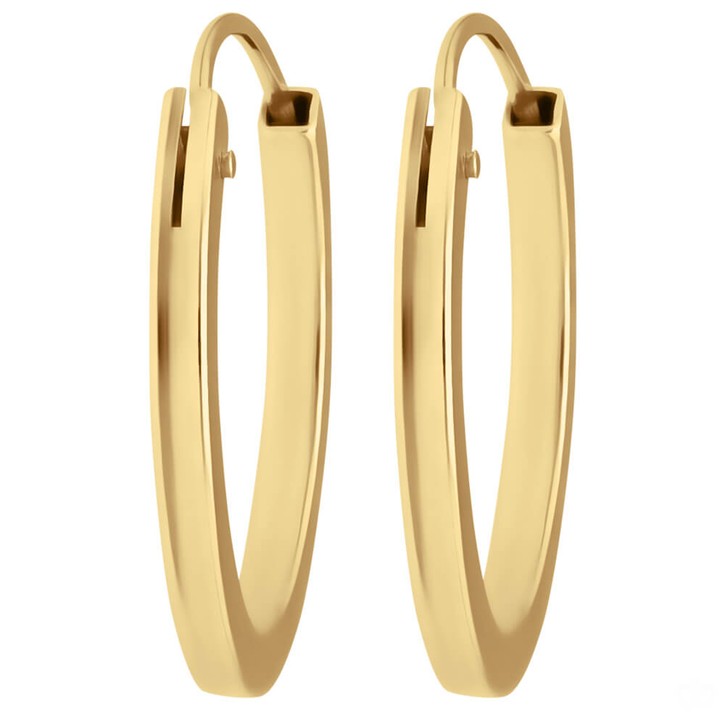 Paar Ohrringe Creolen flach vierkant aus 585 Gelbgold 16x1.5mm