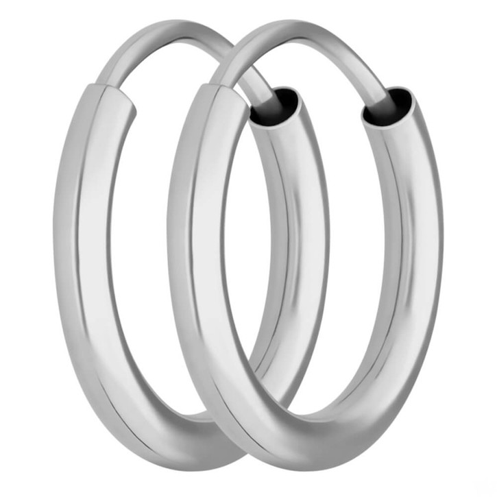 Paar Ohrringe Creolen rund schlicht aus 585 Weißgold 13x2mm