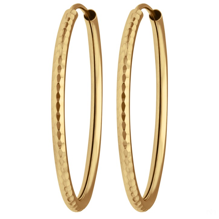 Paar Ohrringe Creolen rund gehämmert aus 375 Gelbgold 29x2mm