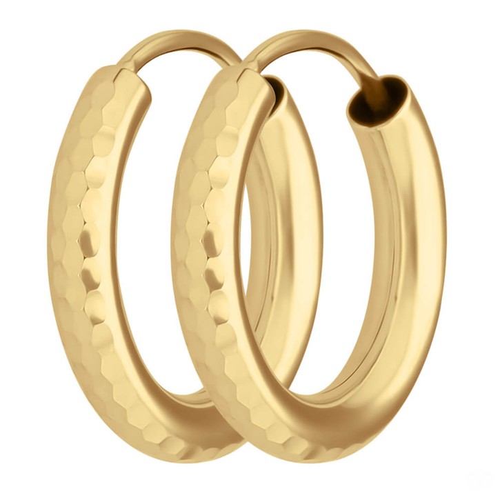 Paar Ohrringe Creolen rund gehämmert aus 585 Gelbgold 15x2.5mm