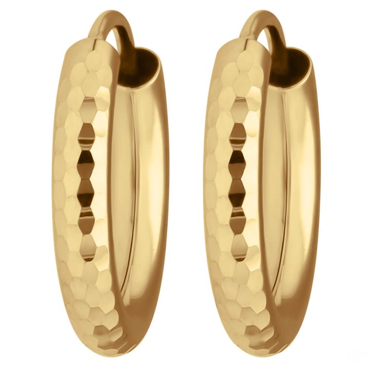 Paar Ohrringe Creolen rund gehämmert aus 585 Gelbgold 15x2.5mm