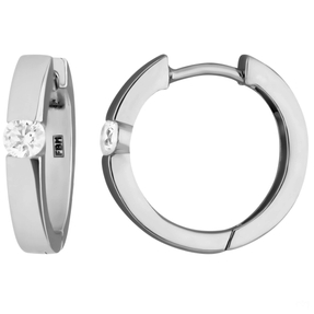 Paar Ohrringe Creolen mit Zirkonia Ohrschmuck aus 925 Silber rhodiniert 16x3,2mm
