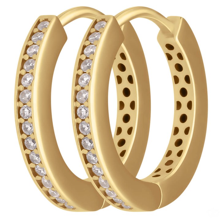 Paar Ohrringe Creolen mit Zirkonia aus 375 Gelbgold 17x2mm