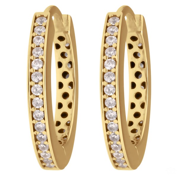 Paar Ohrringe Creolen mit Zirkonia aus 375 Gelbgold 17x2mm