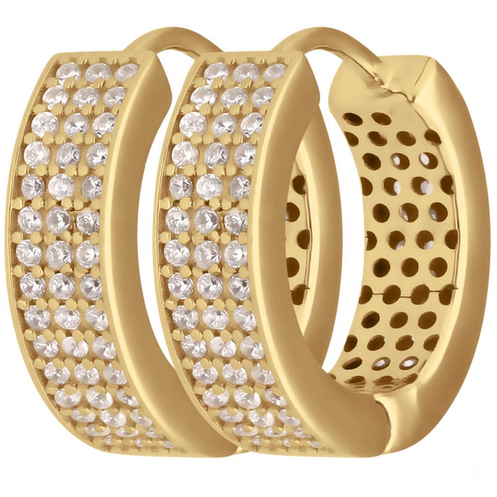 Paar Ohrringe Creolen mit Zirkonia aus 585 Gelbgold 16.5x4.7mm