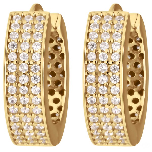 Paar Ohrringe Creolen mit Zirkonia aus 585 Gelbgold 16.5x4.7mm
