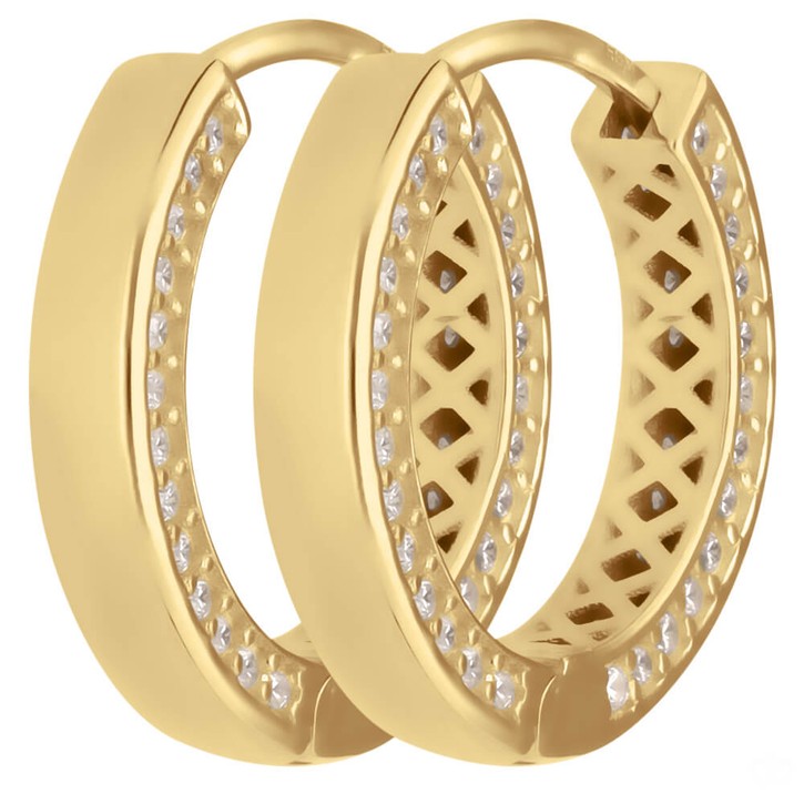 Paar Ohrringe Creolen mit Zirkonia aus 585 Gelbgold 17x3mm