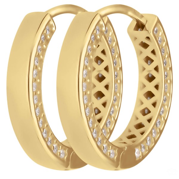 Paar Ohrringe Creolen mit Zirkonia aus 585 Gelbgold 17x3mm