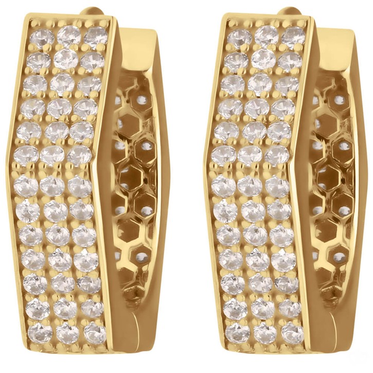 Paar Creolen mit Zirkonia sechskant aus 585 Gelbgold 15.5x4.3mm