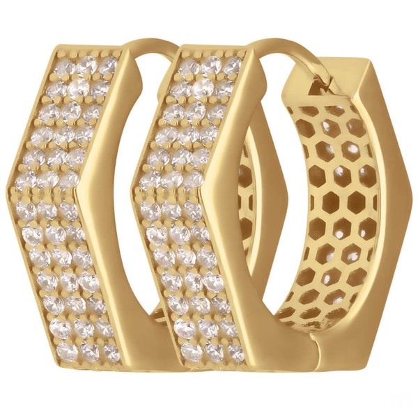 Paar Creolen mit Zirkonia sechskant aus 585 Gelbgold 15.5x4.3mm