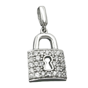 Anhänger Schloss Türschloss mit Zirkonia weiß 925 Sterling Silber Damen