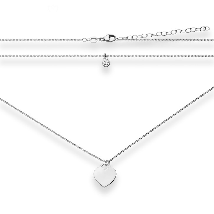 1.1mm Rund-Ankerkette Herz aus 925 Silber rhodiniert 38cm