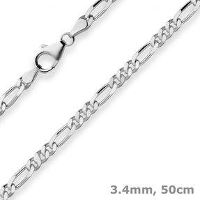 3,4mm Figarokette diamantiert Collier Halskette aus 925 Silber rhodiniert 50cm