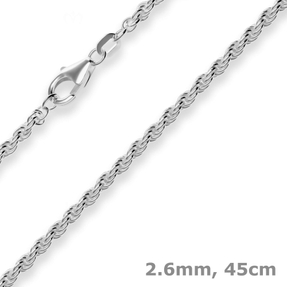 2,6mm Kordelkette massiv Kette Collier Halskette aus 925 Silber rhodiniert 45cm